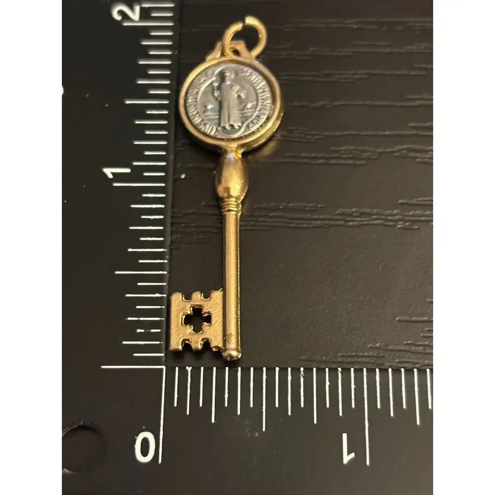 Vintage Gold Tone Saint Benedict Key Pendant Charm